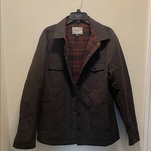 Men's Dark Brown Quilted Jacket with plaid interior